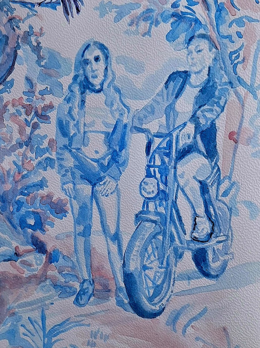 Twee figuren motor blauw